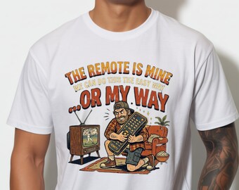 The Remote Is Mine Funny Dad Shirt,  TV Watching Gift, For Husband Couch Potato Tee,  Fathers Day Gift, For Men Retro Television Shirt