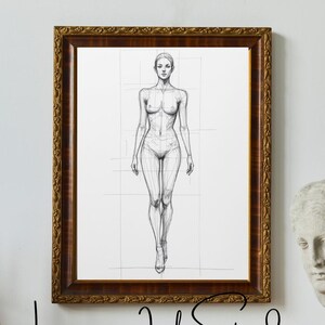 ヴィンテージ風女性人物スケッチ画、ミニマルな女性線画、壁掛けアートイラストプリント