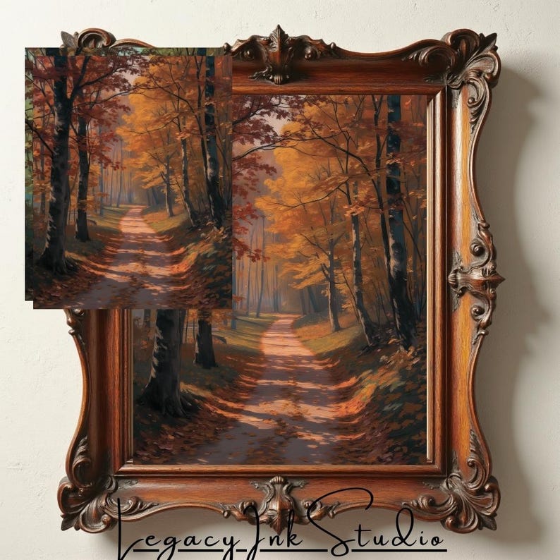 Autumn Forest Path Wall Art Printable, Fall Landscape Oil Painting ...