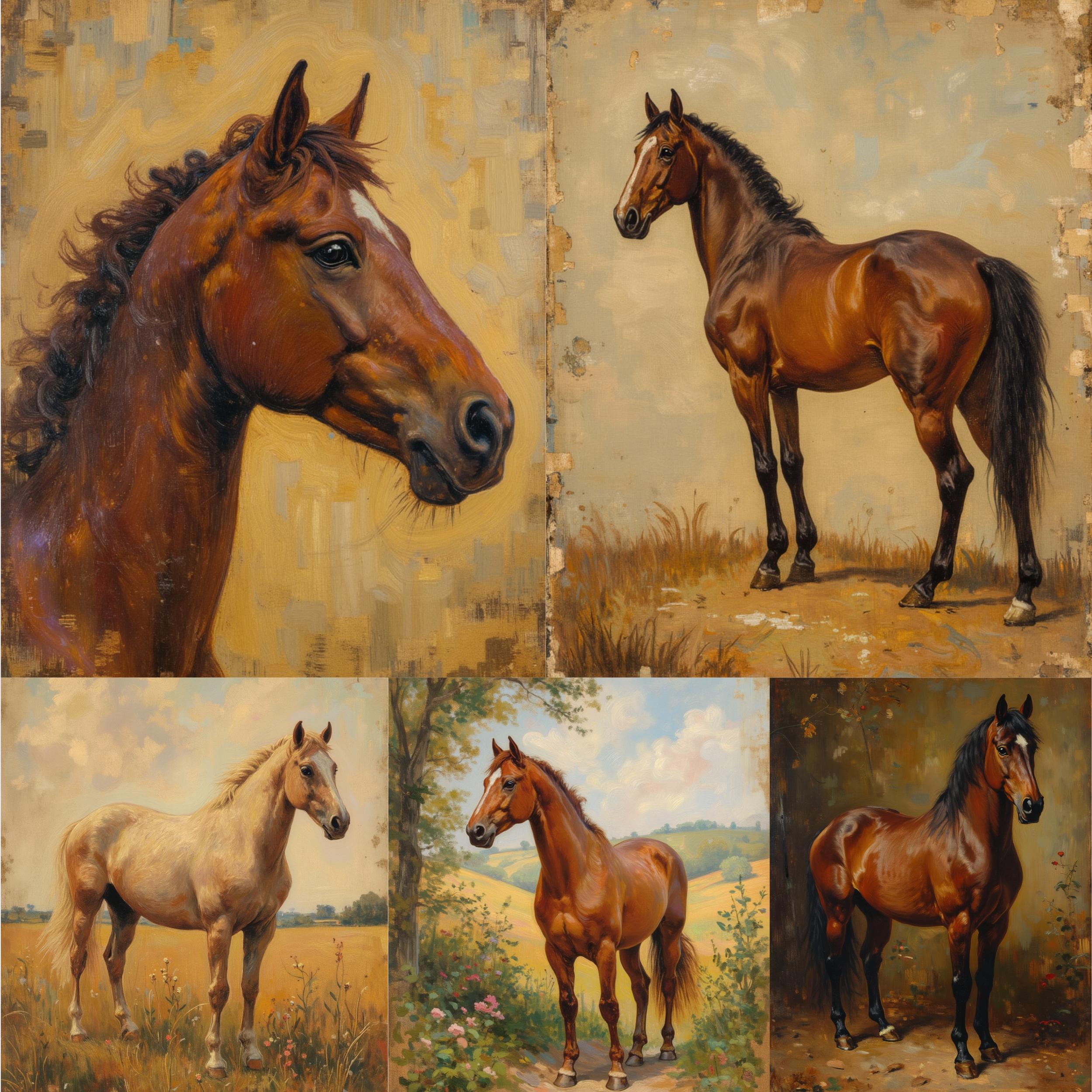 40 Vintage Horse Wall Art Set Print Collection Rustic Equestrian Art ...