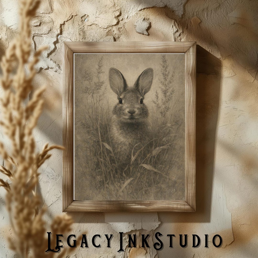 Sepia Point Rabbit Rabbit Vintage Illustration Sepia Art Rustic Watercolor Animal Artwork ...