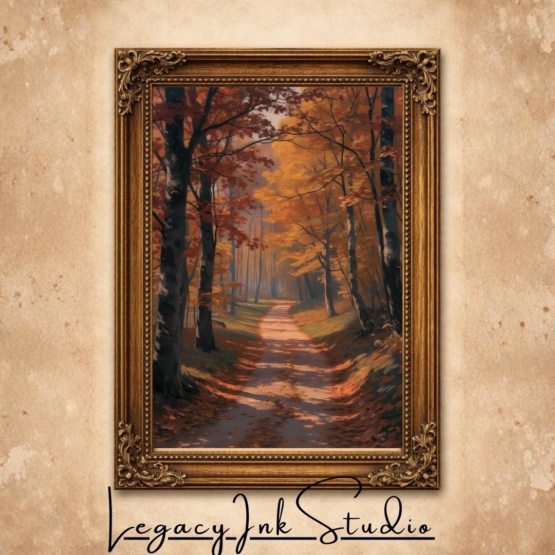 Autumn Forest Path Wall Art Printable, Fall Landscape Oil Painting ...