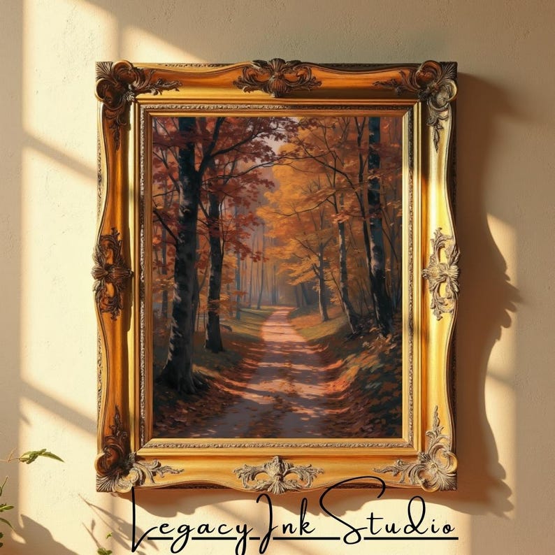 Autumn Forest Path Wall Art Printable, Fall Landscape Oil Painting ...
