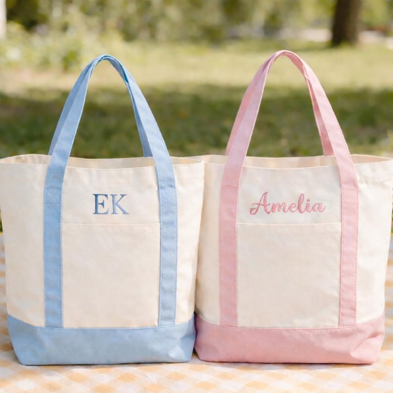 Embroidered Canvas Tote Bag, Custom Name Mother's Day Gift, Large Gift ...