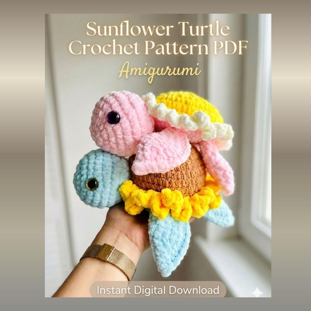 Sunflower Turtle Crochet Pattern PDF | Cute Turtle Plushie Toy | Sea ...