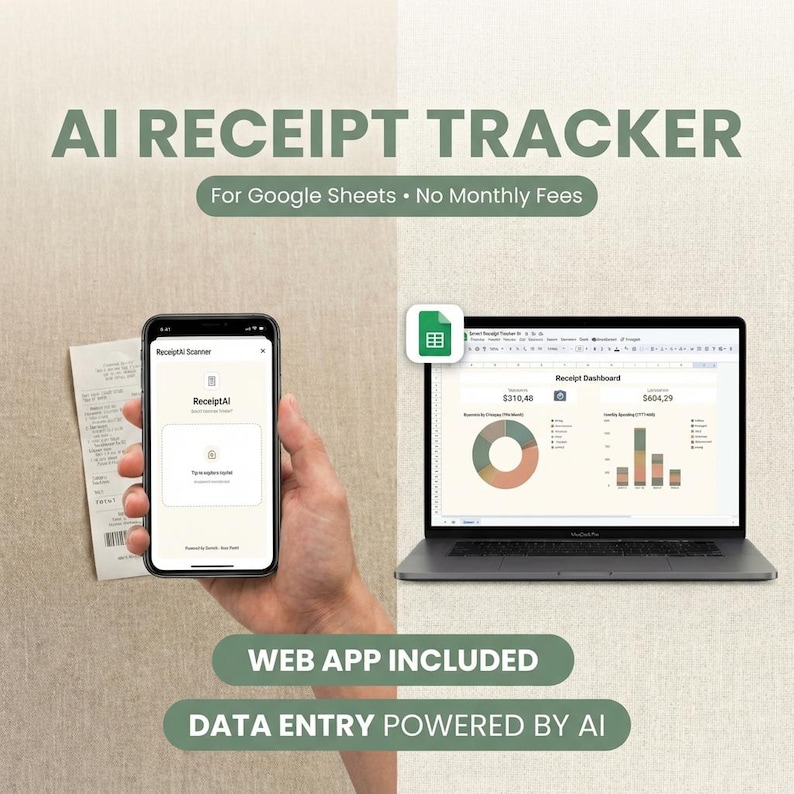 Receipt Tracker | Google Sheets Expense Tracker (No Subscription) | AI image 1