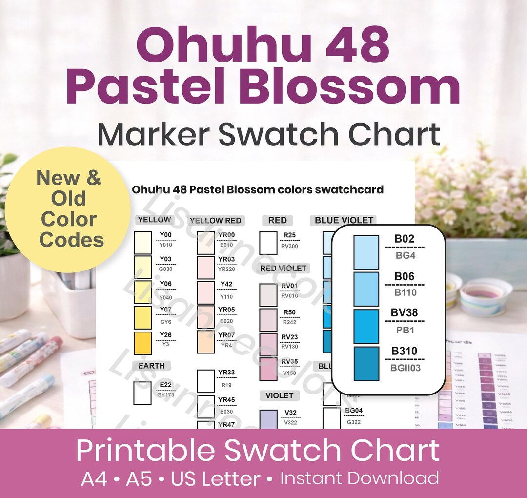 Ohuhu Honolulu B 48 Pastel Blossom Color Swatch Chart | Old & New Color ...