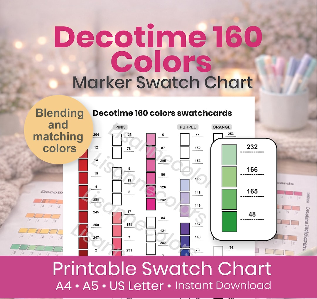 Decotime Twin Markers 160 Color Swatch Chart |alcohol Marker Swatch ...