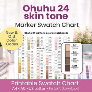 Ohuhu Honolulu B 24 skin tone set Color Swatch Chart | Old & New Color Codes | Alcohol Marker Swatch Sheet | Printable Organizer | A4 A5
