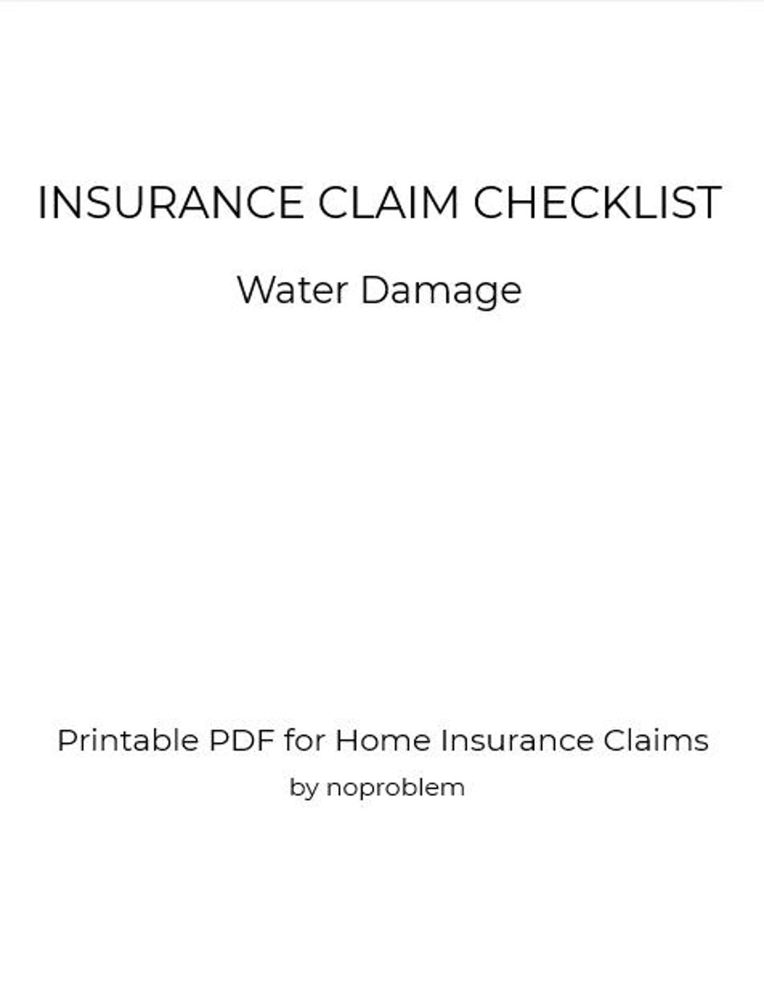 Water Damage Insurance Claim Checklist – Printable PDF for Homeowners ...