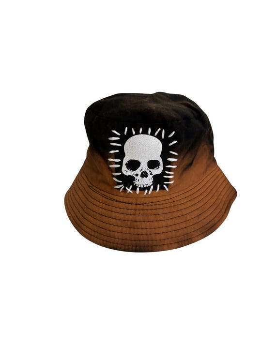 Patchwork Bucket Hat – Handmade Alternative Streetwear Hat - Skull - Bleach Tie Dye - Custom Punk Clothing
