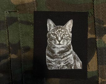3つ目の猫パッチ - バトルベストパッチ - パンクパッチ - 万物を見通す目 - キャンバスに縫い付けるパッチ - クラストパンク - バトルジャケット