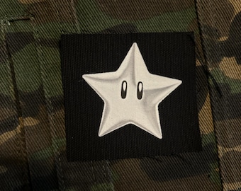 マリオスターパッチ - パンクバトルベストパッチ - 任天堂オルタナティブアパレル - キャンバス縫い付けパッチ - クラストパンク - バトルジャケット