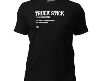 Camiseta unisex con estampado de palos de camión y léxico de fútbol americano.
