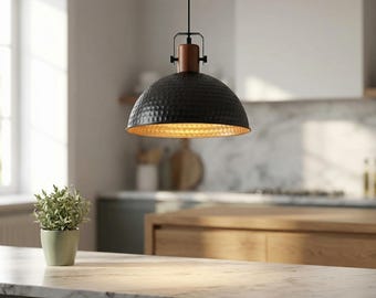 Black Hammered Pendant Lights, 12 Inch Industrial Farmhouse Dome Ceiling Lights, Adjustable Kitchen Island Lighting Fixture