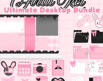 Jirai Kei Desktop Organizer Bundle | Kawaii Folder Icons & Wallpapers for Mac/Windows |  Yami Kawaii Pink Black PC Setup