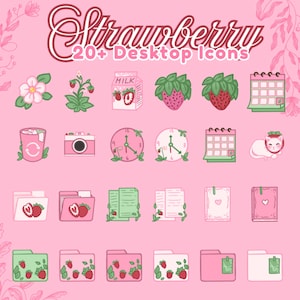 Pink Strawberry Desktop Icons | Themed Folder Icons |Hand-drawn|  (Digital Download)