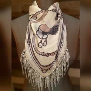 Rhinestone Fringe Silky Bandana Saddle Horse Theme Western Bling Cowgirl Country Concert Accessory