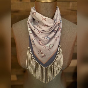 Rhinestone Fringe Silky Bandana Blue Horse Theme Western Bling Cowgirl Country Concert Accessory
