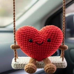 Crochet Heart on Swing Pattern, Valentine Amigurumi DIY (PDF Pattern)