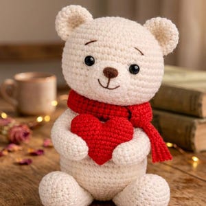 Patroon gehaakte teddybeer, amigurumibeer met hart, zelfstudie uitlaatdemper (pdf)