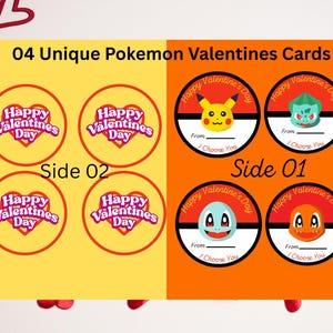 Tarjetas imprimibles de San Valentín inspiradas en Pokémon, paquete PNG de San Valentín de anime, clipart de Pokémon Chibi Kawaii, descarga digital de un lindo corazón de amor