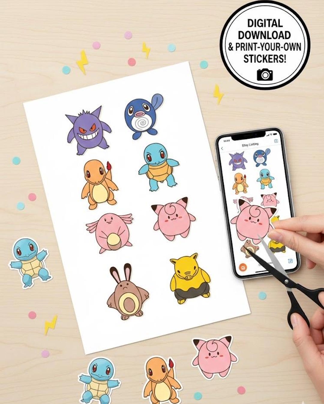 08 Printable Pokemon Stickers Sheet, Kawaii Pokemon Decals for Laptop ...