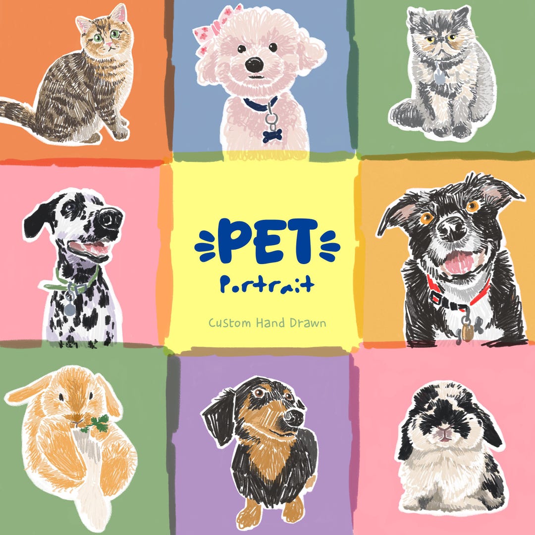 Custom Pet Portrait | Hand-Drawn Dog Cat Mom Keepsake Memorial gift(Digital File)