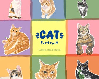 Custom Cat Portrait | Hand-Drawn Pet Dog Art Keepsake Memorial gift (Digital File)