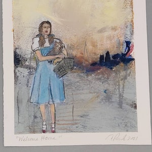 Dorothy and Toto in colorful landscape original oil painting