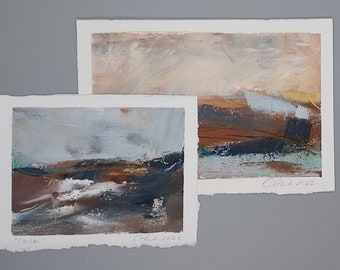 Two abstract landscape oil paintings on paper