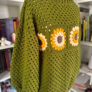 Sunflower Crochet Sweater Pattern PDF – Sunflower Granny Square, Flower Granny, Women S–XXXL, English & Spanish, Instant Download