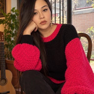 Crochet Sweater Pattern PDF, Lilith Oversized Fit, Bush Stitch Sleeves, Two Color Design, Worsted Yarn, Sizes S to XXXL, Instant Download