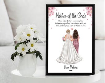 Mother of the Bride Gift from Daughter, Personalized Wedding Keepsake for Mum, Thank You Mom Print Art, Bride to Mom Keepsake