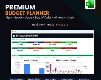 Budget Planner Google Sheets Template | Monthly Weekly Biweekly Budget Spreadsheet | Debt Payoff Savings Tracker | Digital Download