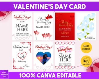 Printable Valentine's Day Card Bundle for him or her | Editable Canva Templates (Digital Download)