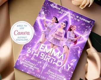 Kpop Demon Hunters Birthday Invitation Template, Editable Canva Birthday Invite, Printable Anime Party Invitation for Kids, Digital Download