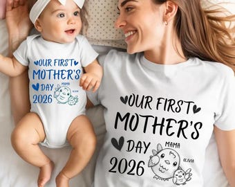 Spersonalizowana koszulka dla mamy, pierwszy projekt na Dzień Matki 2026, spersonalizowana koszulka dla mamy z imieniem dziecka, nasz pierwszy prezent na Dzień Matki, PNG, pobieranie cyfrowe