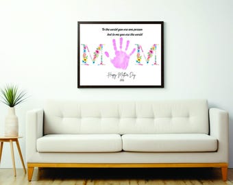 Floral Mom Handprint Art Printable, Mother’s Day Handprint Craft Keepsake, Kids Handprint Keepsake Gift, DIY Mom Gift (Digital Download)