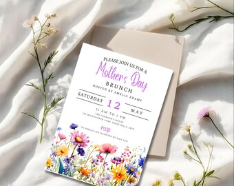 Floral Mother’s Day Brunch Invitation Template, Personalized Floral Mother’s Day Party Invite, Editable Canva Breakfast & Lunch party Invite