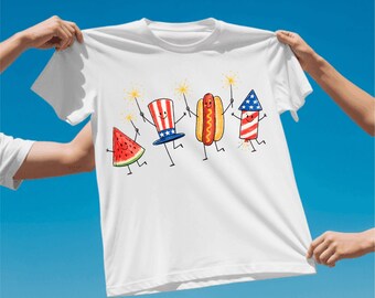 Patriotic Doodle PNG, Cute Fourth of July Sublimation Design, Watermelon Hotdog Firework PNG, Retro Americana Shirt Graphic, Funny Sumer PNG