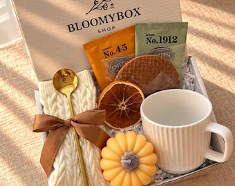 Fall Gift Box for Her, Cozy Tea and Mug Gift Set with Pumpkin Spice Aesthetic