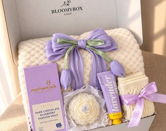Lavender Self Care Gift Box, Relaxation Spa Basket for Women, Cozy Lavender Gift, Stress Relief Package