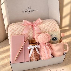 Caja de regalo rosa para relajarse, ideal para mujeres. Cesta de spa acogedora. Paquete de autocuidado para aliviar el estrés. Un regalo encantador y reconfortante. Pink Cozy Bax