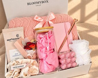 Self-Care Relaxation Gift Box, Birthday Surprise, Pink, Handwritten Affirmation Card