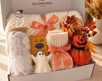 Halloween Ghost Gift Box, Cozy Gift for Her, Pumpkin Fall Gift, Spooky Care Package, Autumn Gift Basket for Women /Men