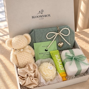 Caja de regalo rosa para relajarse, ideal para mujeres. Cesta de spa acogedora. Paquete de autocuidado para aliviar el estrés. Un regalo encantador y reconfortante. Mint Calm Box
