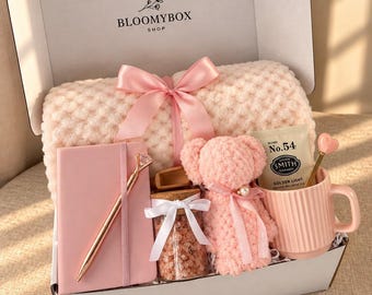 Pink Aesthetic Gift Box for Women, Cozy Self Care Basket, Cute Spa Gift, Birthday Gift for Girlfriend