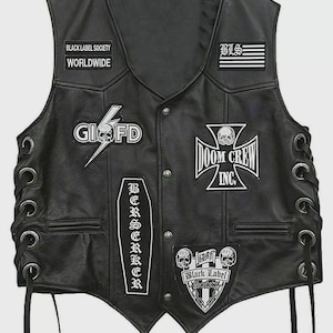 Zakk Wylde Black Label Society Biker PU Leather Vest Jacket BLS Patches