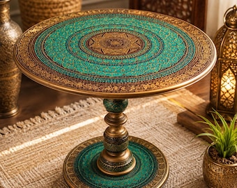 Mesa auxiliar Naqashi hecha a mano / Mesa auxiliar india de madera tallada de 61 cm